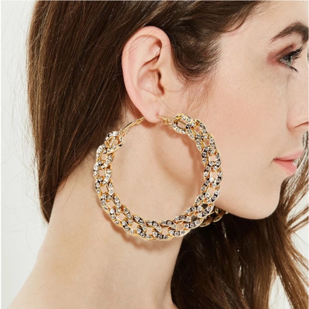 Trendy Big Crystals Hoop Earrings - Picture 3 of 4